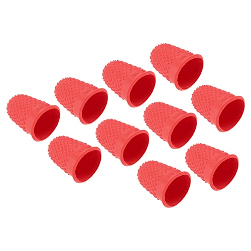 PATIKIL 0.67x0.98 Inch Rubber Finger Tips, 20 Pack Silicone Thumb Fingertip Protector Covers Guard Pads Thimble Grips for Office Counting Sewing, Red XS Size