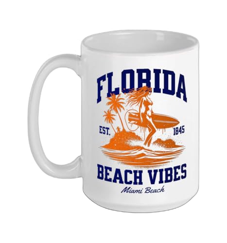 Miami Beach, Florida FL Vacation Souvenir Beach Ceramic Mug, White, 15oz