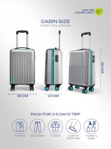 Image of Safari Cabin Astra Neo 8 Wheels 56cm Size Carry-on Trolley Bag, Hard Case Polycarbonate, 360 Degree Wheeling Luggage for Men & Women, Travel Bag, Suitcase for Travel, Silver