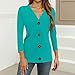 Women's V Neck 3/4 Sleeve T-Shirts Button Down Cardigans Casual Solid Tunic Tops Basic Tees Blouses Turquoise