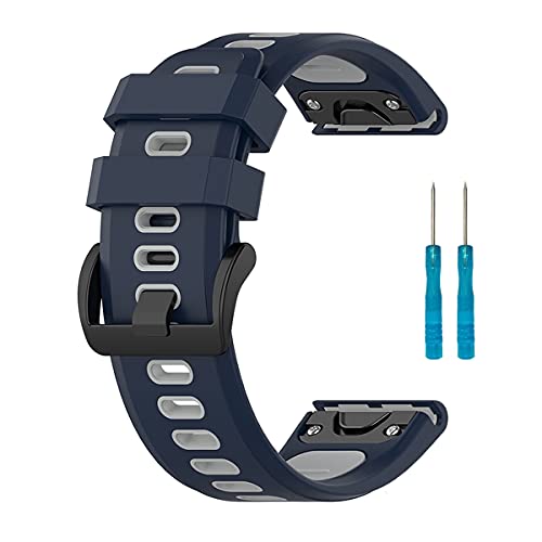 ガーミン用 Fenix 7X / Enduro 2 / Fenix 6X / Descent Mk2 / Descent Mk2i用 バンド 交換バンド 26mm QuickFit ストラップ シリコン製 柔らかい スポーツ 交換用ベルト 耐衝撃 防汗 (ネイビー++グレー)