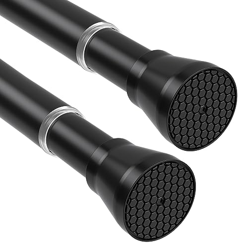Image of Tension Curtain Rod 2Pack Black Tension Rod Adjustable Curtain Rod No Drilling Tension Rods for Windows 28 to 48 Inch Curtain Rods Expandable Pressure Tension rods for Closet