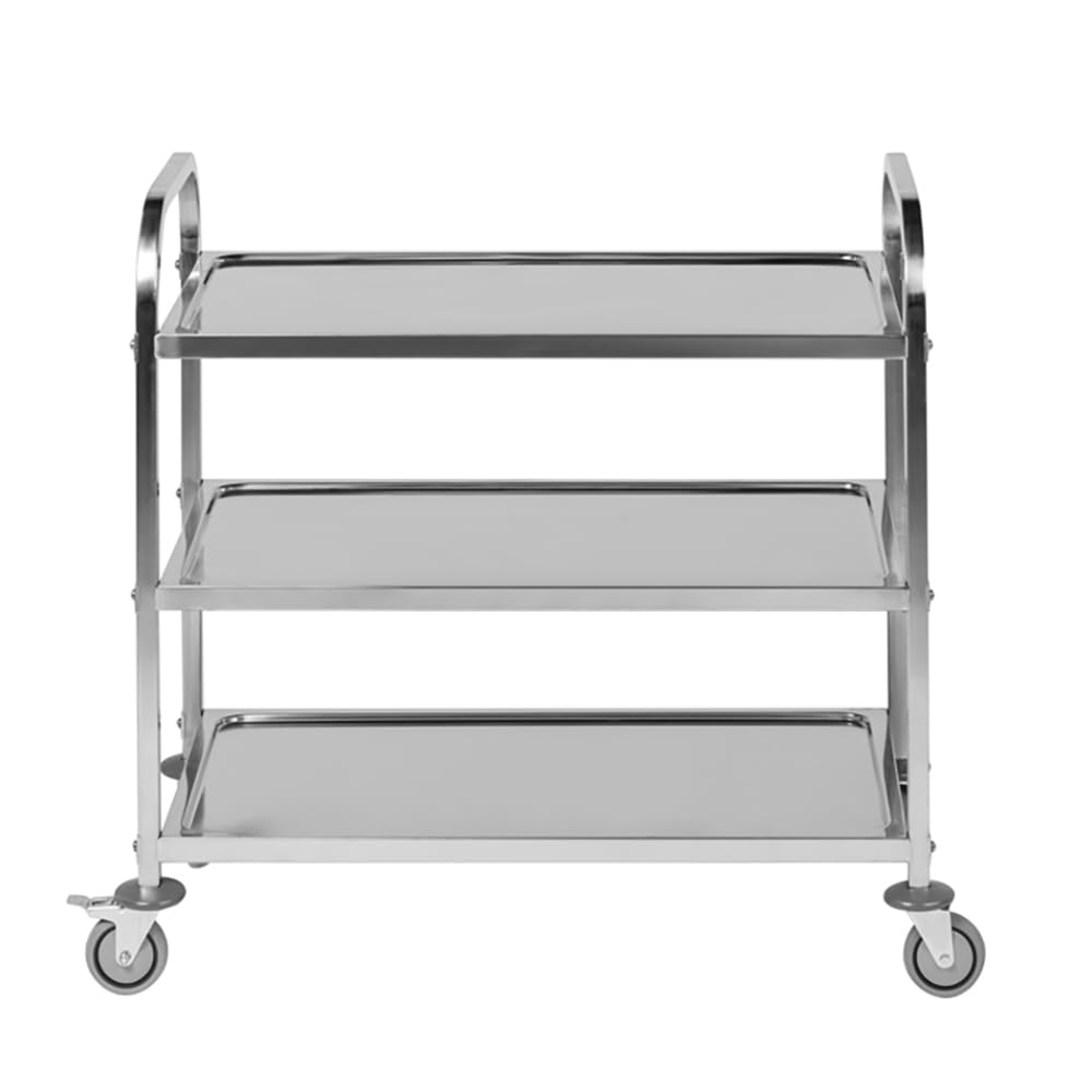 Carrello di Servizio in Acciaio Inox per Cucina, 3 ripiani, 75x40x83,5cm, Portavivande, Con Maniglie e Ruote con Freno, Per Ristoranti Catering e Cucine Professionali, Assistenza ITA