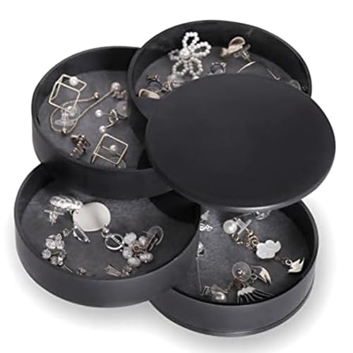 Hxhsgmeh Organizador de caja de almacenamiento pequeña, soporte de pendientes para mujer, bandeja de viaje giratoria con tapa, fácil de instalar y usar