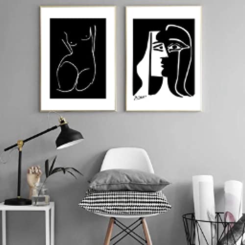Art abstrait Pablo Picasso Baiser Toile Peinture Noir Blanc 60x90cm Affiche de Salon Sans Cadre