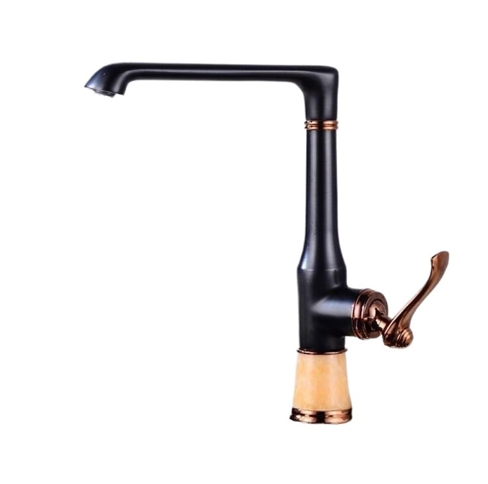 Blyqxs Black Kitchen Faucets Brass With Marble Mixer Kitchen Crane Single Handle Gold Swivel 360 Degree Water Mixer Tap Kitchen Xt-109(Black)