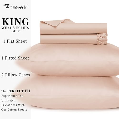 URBANHUT 800 Thread Count King Size Egyptian Cotton Sheets Set, 4 Pc Bed Sheet Sets for King Size Bedding, Luxury Hotel Sheets Sateen Finish Fits 16" Deep Pocket - Blush Pink