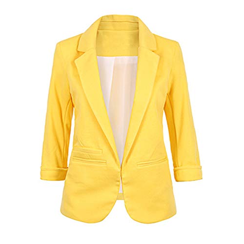 Elonglin Casaco Blazer Feminino Frente Aberta Gola Lapela Manga 3/4 Jaqueta Masculina profissional p