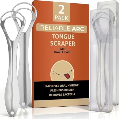Dual Action Tongue Scraper With Case (2 pcs) - Stainless Steel Tongue Cleaner - Metal Tongue Scubber For Reducing Bad Breath