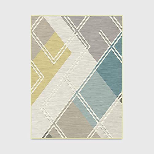 Tapis de salon géométrique grand rectangle jaune bleu gris - 4