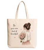 Bloom With Grace Printed Cotton Canvas Tote Bag With Zipper Pouch For Women, Reusable Shoulder Bag For Shopping, College, Office, Travel & Everyday Use, Cream