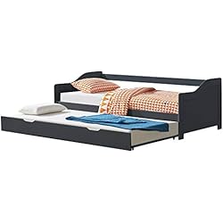 [en.casa] Sofá Cama Pino 205x190,5x66cm Cama extraíble Canapé Pino Gris Oscuro