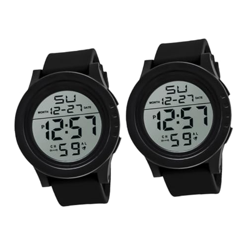 CONGARTENO 2個 導かれた腕時計 フィットネスウォッチ 男 電子 デジタル時計 メンズウォッチ メンズデジタル腕 導かれたスポーツウォッチ タロットキーホルダー 目覚まし Black