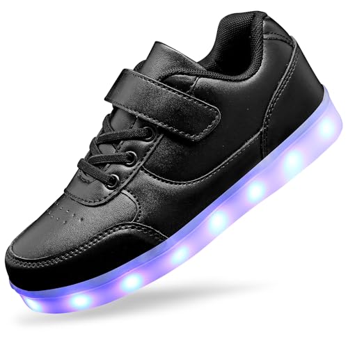 Zapatos con luz LED para niños y niñas, con carga USB, intermitentes, zapatillas altas, Dnegro, 1 Little Kid