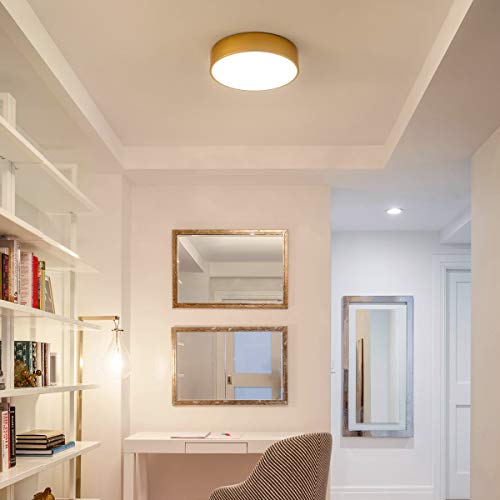 Lanros Modern Gold Flush Mount LED Ceiling Light Fixture, 13.8-inch Simple Drum Ceiling Lighting with 4000K Neutral White for Dormitiry Hallway Bedroom Foyer Kitchen,18W, 1530LM, Non Dimmable