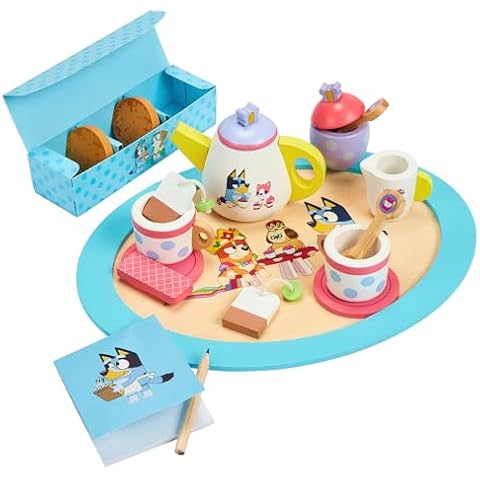 Bluey – Tea Party Set – Wooden 18-Piece Pretend Play Set with Tray, Teapot, Tea Cups, Biscuits, and Notepad for Children 3 Years and up – Imaginative Fun and Role-Playing, FSC Certified Cover