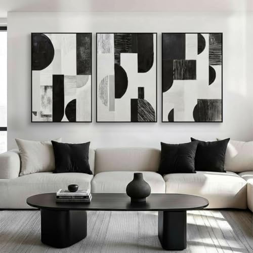 Zessonic Abstract Black White and Grey Wall Art Framed Geometry