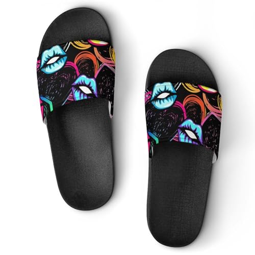 Claquettes femme lèvres colorées pantoufles de bain et chaussons de maison slide