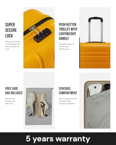 Image of SNITCH Loop 3Pc Set Yellow Polypropylene Hard Travel Suitcase - Suitcase for Travel Set of 3 & Luggage with 4 Wheels, Secure Lock & Free Shoe Bag