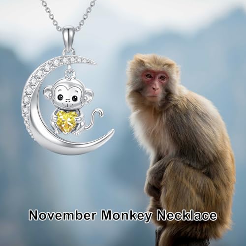 Image of PROESS Animal Birthstone Necklace 925 Sterling Silver Otter /Axolotl /Hippo /Elephant /Dachshund /Monkey /Red Panda Pendant Necklace Animal Birthstone Jewelry Gifts for Women