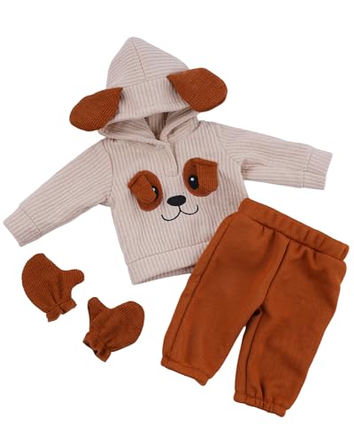 BABESIDE Reborn Baby Doll Clothes for 17-22 Inch Dolls, 3 Pcs Puppy Outfit Set with Knit Hoodie, Pants & Gloves, Soft Doll Clothes with Hook-and-Loop Closure