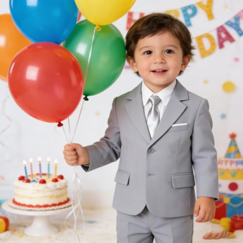 Image of Baby Boy Formal Suit for Toddler Infant Tuxedo Dress Suits | Little Gentleman, Wedding Ring Bearer Outfit, Vest Pants Long-Sleeve Shirt Tie, Birthday Party Christmas Prom, Classic