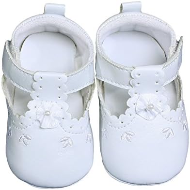 Little Things Mean A Lot Baby Girls All White Faux Leather Mary Jane Crib Shoe with Perforation Accents - 1 | Image 1