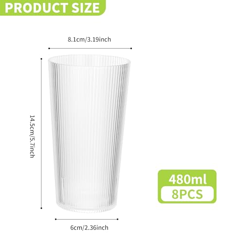 Gobelets en acrylique transparent lot de 8 verres à rayures 480 ml