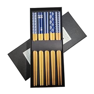 5 Pairs Premium Bamboo Chopsticks Gift Set – Japanese Chinese Style Chopsticks with Elegant Gift Box for Noodles, Sushi, Asian Dining & Housewarming