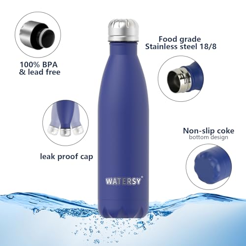 Watersy Stainless Steel Water Bottles,17Oz/500Ml Insulated Water Bottles,Deep Blue Metal Water Bottle Keeps Drink Cold And Hot,Bpa Free Kids Water Bottles For School,Gym,Travel,Sports thumb #4