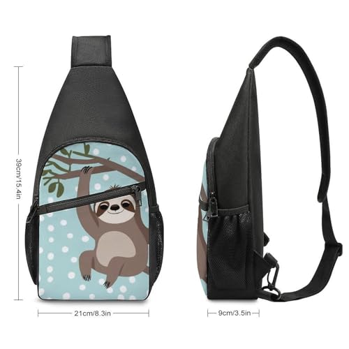 Cool Cute Sloth on Green Branch Funny Chest Bag for Men, Large Capacity Portable Crossbody Backpack with Breathable Shoulder Strap, Multi-Pocket Sling Bag for Travel2