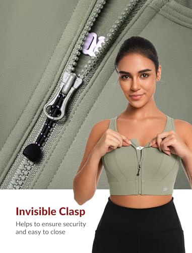 Image of Yvette Front Closure Sports Bras for Women High Support Large Bust Supportive Sports Bra High Impact for Running,Green,4XL+