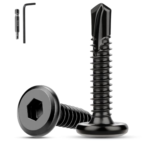 XRXYMQ 60 Pièces Vis Autotaraudeuses Acier Inoxydable M5.5x32 mm Vis à Tôle Autotaraudeuses 410 à Six Pans Creux Autoforeuses Noires avec Tournevis Clé Allen