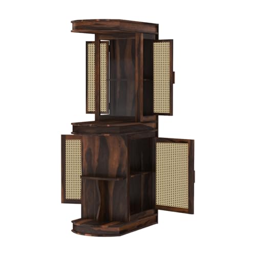 Image of The Attic Jaigarh Bar Cabinet, Hard and Soft Drinks Bar Storage Cabinet, Wine Wisky Scotch, Round Bar for Home, Walnut Finish