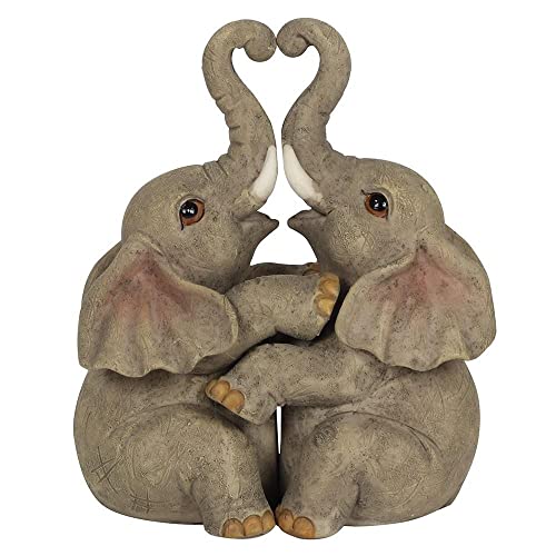Image of Adorable Grey Resin Embrace Elephant Couple Ornament - 12cm x 10cm (1 Pc.) - Charming Rustic Design, Durable Handcrafted Decor, Nature-inspired Gift - Ideal for Home Accessory