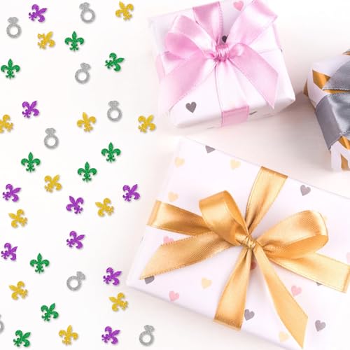 Image of 120pcs Mardi Gras Bachelorette Confetti, NOLA Bachelorette Party Decoration, Diamond Ring Paper Scatter, Silver Glitter Carnival Masquerade Table Decor, Bridal Shower Party Supplies