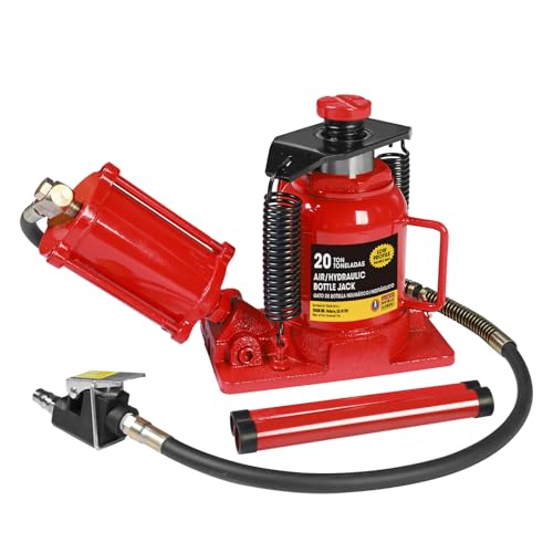 Image of Big RED Air Jack, 20 Ton Hydraulic Bottle Jack, Lift Range 7-1 /16 inch to 12-5 /8 inch, Low Profile Heavy Duty Jack with Dual-Power Operation, Adjustable Lift Range & Safety Valve - 20 Ton (40,000 LBS)