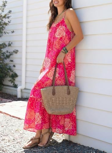 Image of Dokotoo Women Summer Dresses Scoop Neck Ruffle Flowy Boho Maxi Dress