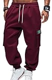 OLIPHEE Pantalones Cargo Hombre Pantalón Polar Hombre Pantalones Invierno Otoño Cintura Elástica con Cordón y Bolsillos Pantalón Casual Deportivo Exterior Vino Tinto S