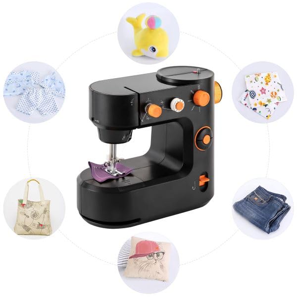 máquina de coser eléctrica para principiantes con 5 programas de costura LED modo de funcionamiento, pedal, corte portátil, mini máquina de coser para ropa, pantalones (negro)
