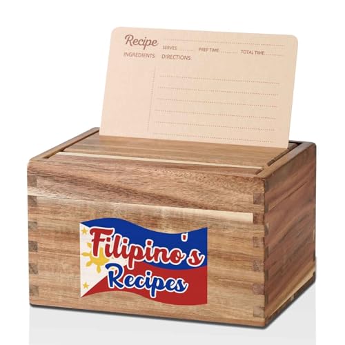InnoBeta Filipino Gifts with Philippines Flag Recipe Box, Philippines Souvenirs, Recipe Card Holder Box with 50 4x6 inch Recipe Cards, 10 Dividers, Recipe Organizer for Christmas & Birthday