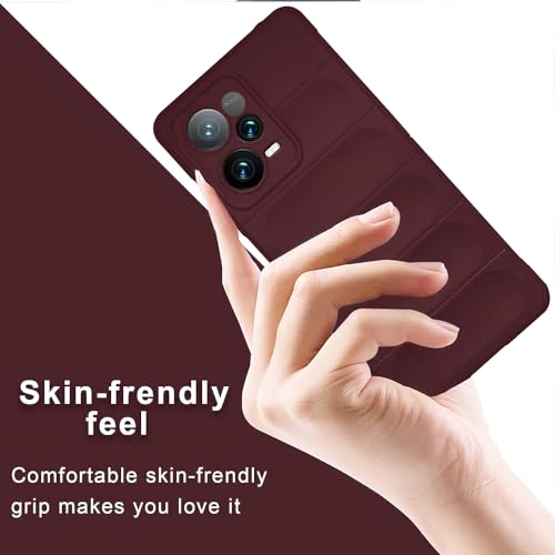 Image of A rtistque Liquid Silicone Stripes Back Cover Case for Mi Redmi Note 12 Pro Plus 5G | with Camera Protection | with Inner Fabric | Anti Slip Grip | AirBag Case - Maroon