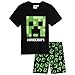 Produktbild Minecraft Schlafanzug Jungen Kurz, 100% Baumwolle Pyjama Kinder Set mit T Shirt und Kurze Hosen, Creeper Design Shirt für Teenager, Original Fanartikel, Geschenke für Kinder (13-14 Jahre)