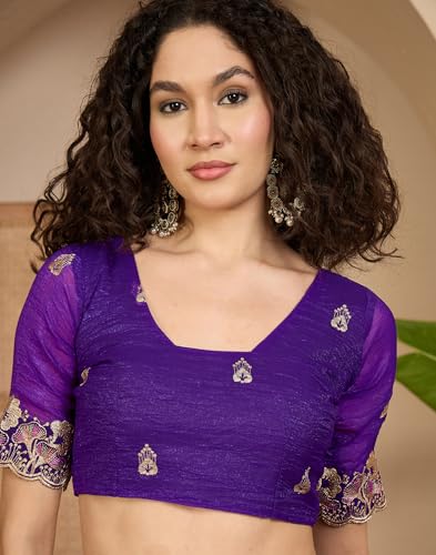 Image of SIRIL Women's Shimmer Chiffon Sequence Embroidery Saree With Unstitched Blouse Piece for Wedding and Parties