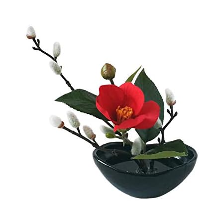 Amazon アレンジ和風 造花 和風アレンジ 花雅シリーズ シルクフラワーアレンジ 椿アレンジ ツバキ 造花 オンライン通販