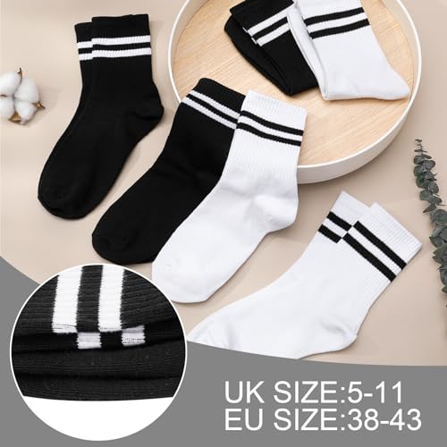 Image of Womens Crew Socks Striped Trim Casual Crew Socks Mid Calf Ankle Sock Vintage Retro Gym Running 6 /8 Pack