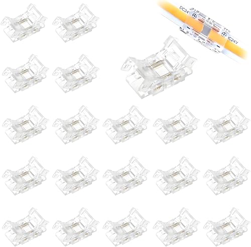 Connettore per striscia LED COB da 20 pezzi, set di connettori per striscia LED a 2 pin da 8 mm, connettore trasparente senza interruzioni COB, connettore per cavo per striscia LED da 8 mm 12 V 24 V