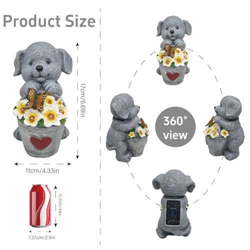 yiilead 17cm Solar Hund Gartendeko,Hund Gartenfiguren mit Schmetterlinge für außen,Geschenke für Frauen,Einzigartige Housewarming für Mütter, Liebhaber Geschenke