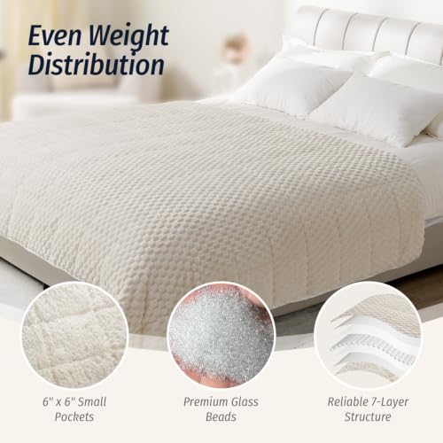 Image of Wemore Fleece Weighted Blanket for Adults (60 inch x 80 inch 15lbs, Cream White), Dual Sided Cozy Soft Sherpa Heavy Blanket with 3D Imitation Turtle Shell Warm Jacquard Flannel for Couch and Bed