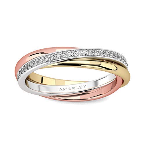 Jeulia Rose Gold Three Tone Ring Band Sterling Silver Women's Band Round Cut Diamond Engagement Statement Ring Band Anniversary Promise Ring for Her with Gift Box